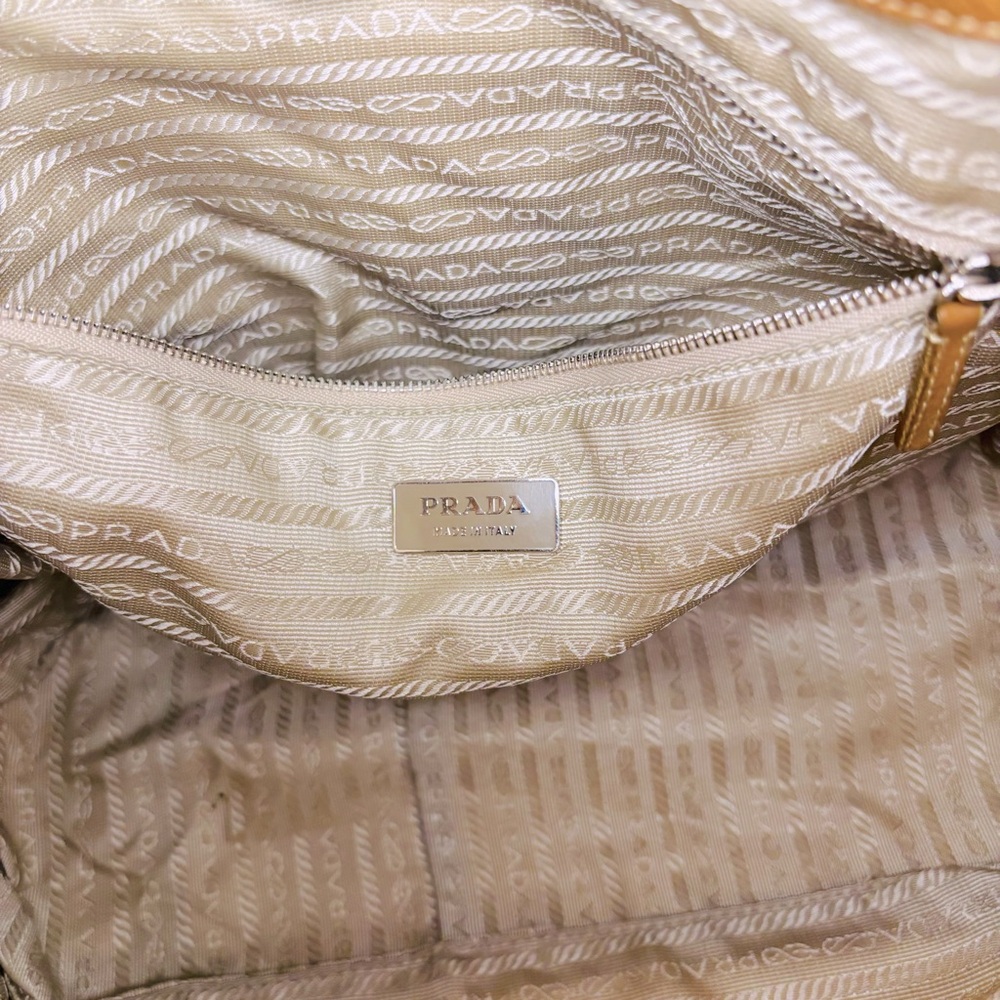 Prada Half Moon Hobo Bag Jumbo Logo Brown Tan Leather Nylon‎ Designer Luxury COA - Picture 9 of 15